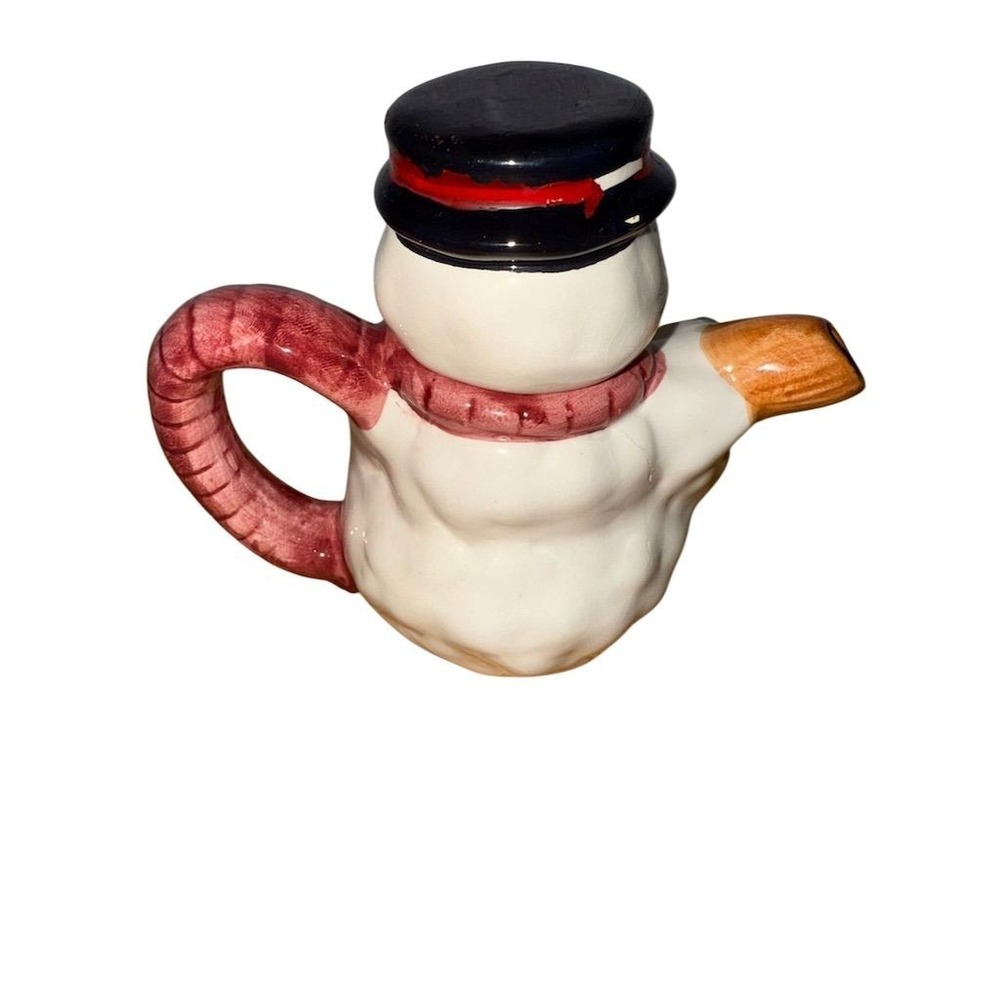 Vintage World Bazaar Snowman Teapot Hand-Painted Collectible 1990s Ceramic - Picture 3 of 6
